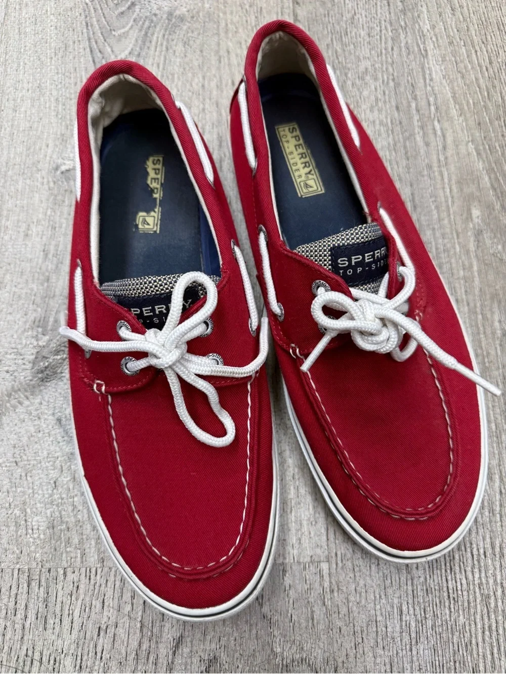 Sperry Red Canvas Men’s Boat Shoes with White Laces